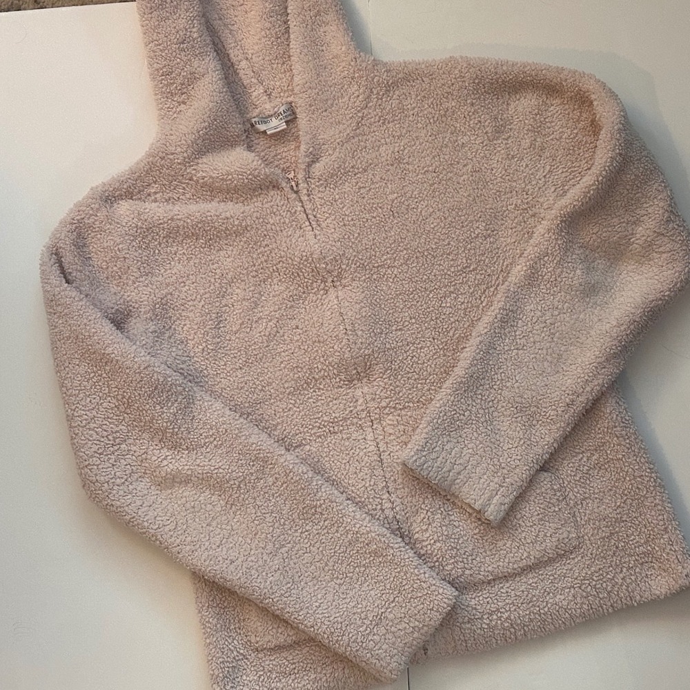 Barefoot Dreams CozyChic‎ Hoodie Style 515 Cream Half Zip Pullover XL Women
